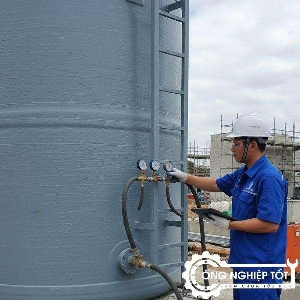 Kỹ thuật viên Công Nghiệp Tốt kiểm định độ kín & áp lực bồn FRP 2000L